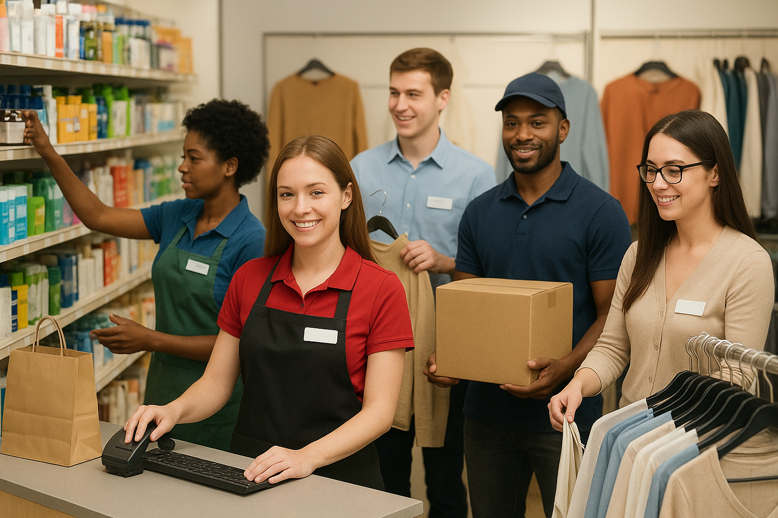 friendly retail team helping customers